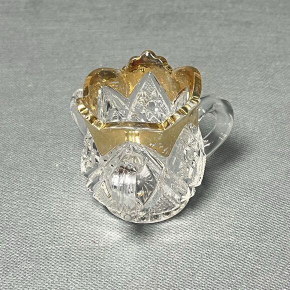 Antique US Glass Toothpick Holder/Bud Vase 3 Handles  Gold Trim Uranium UV - Picture 10 of 11